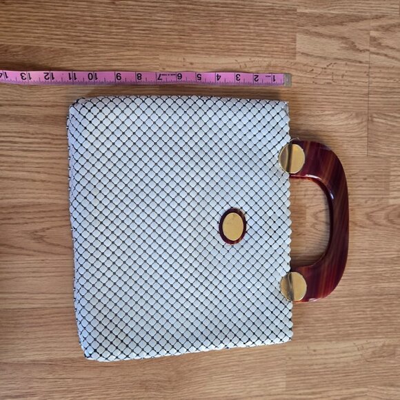 Vintage Whiting & Davis White Mesh Tote with Tortoise Handles - Picture 3 of 12